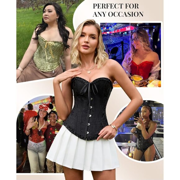 Women's Black Corset Tops Bustier Lingerie Lace Waist Push Up Bodysuit - Picture 7 of 8